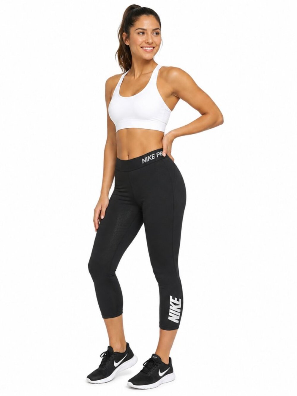 Nike Pro Black Cropped Leggings Capris Dri-FIT Workout Activewear Base Sz L